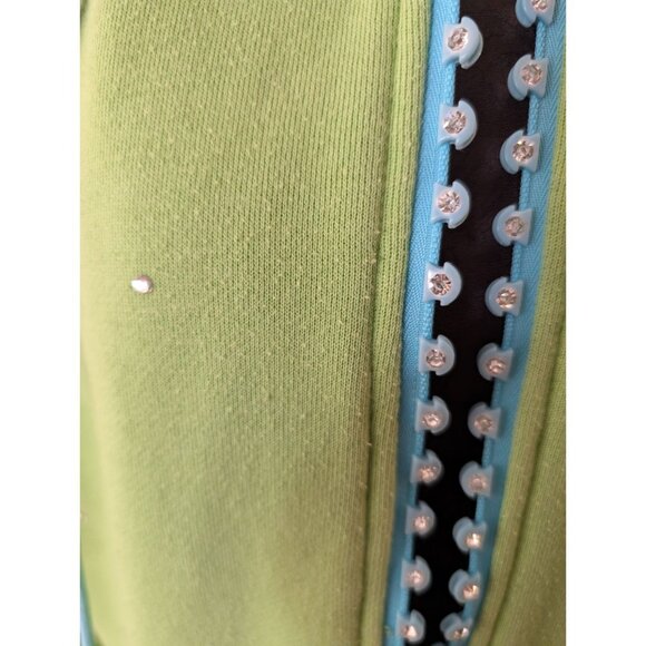 Quacker Factory Green Hoodie Jacket W/ Rhinestone Blue Trimmed Zipper Womens L - Picture 2 of 5